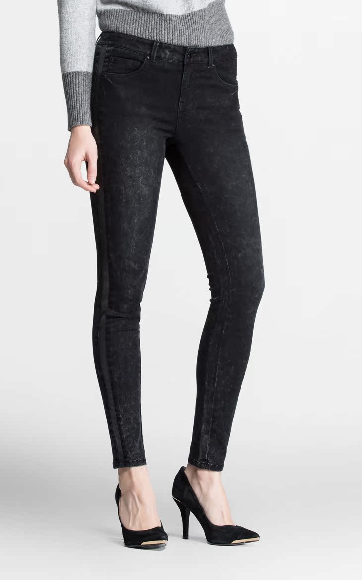 永久下架Vero modaPU做旧处理修身长款牛仔