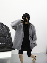 Mei Ya FUZZYKON polyester wool blend simple and generous loose lazy casual sweater coat black Gray