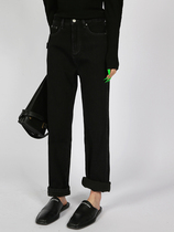 Mei Ya FUZZYKON winter plus velvet padded base medium high waist black straight jeans