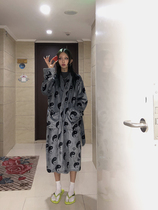 American FUZZYKON original design rebellious spoof gray coral velvet home clothing bathrobe jacket trousers