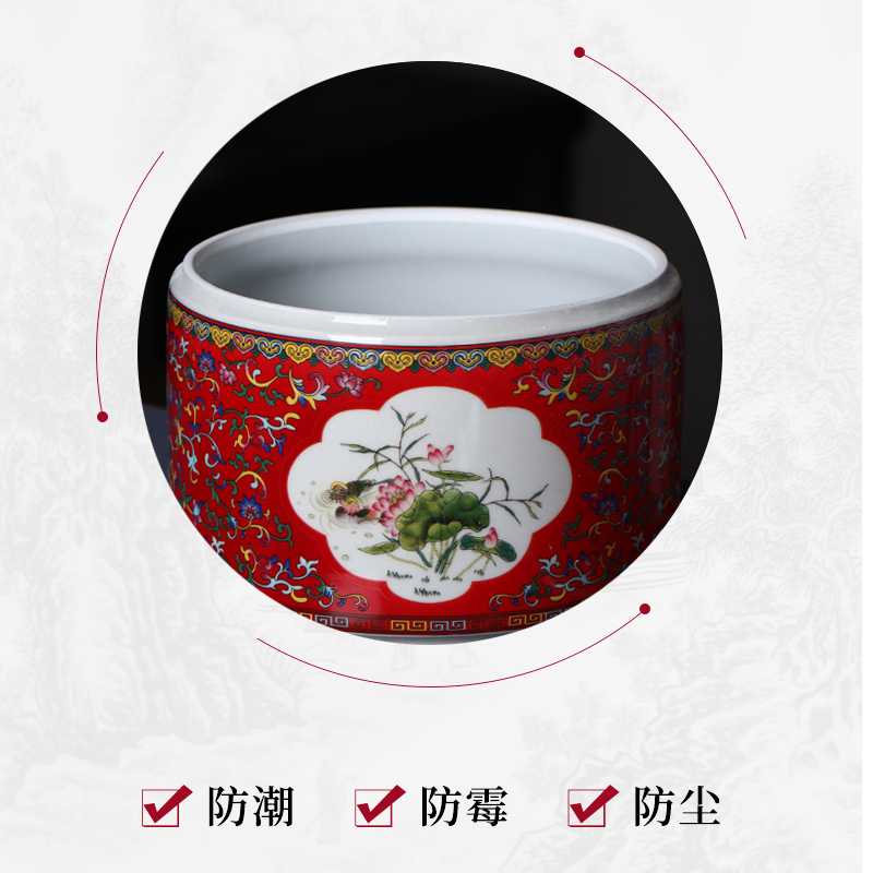 Jingdezhen hand - made ceramics home 10 jins with cover insect - resistant seal barrel tea pot store content of dried fruit