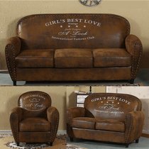 British style three people nostalgic cafe Balcony fabric small apartment Retro sofa European hotel single lounge area