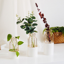 Simple Nordic geometric wrought iron flower vase dried flower arrangement vase creative home living room dining table fake flower decoration ornaments