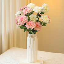 Three-headed simulation rose set bouquet fake flower moonlight flower Living room dining table Wedding floral arrangement dried flower decoration