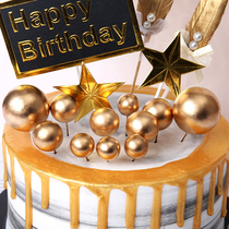 Cake decoration ball ball black gold metal ball plug-in photo ball ornament Happy birthday card dessert dress