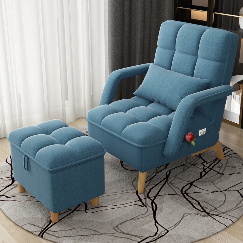 Lazy sofa bed tatami bedroom balcony adjustable lounge chair (1627207:13120476705:sort by color:Blue and blue (3D fabric)+pedal)