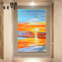 Hand-painted oil painting Sunrise living room entrance decorative painting Sun Rising East modern office hanging painting flourishing mural