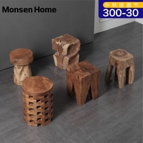 MonsenHome household dwarf teak solid wood dual use simple natural Nordic wind Net red ins wearing shoes stool creative
