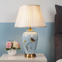 New Chinese style ceramic table lamp Bedroom bedside lamp American country table lamp Warm warm light study flower and bird table lamp