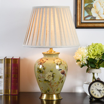 American ceramic table lamp Living room study atmosphere Modern antique linen art retro all-copper table lamp Bedroom bedside lamp