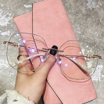 Small red book shake with the same diamond cut edge No frame glasses Women net red Beauty glasses can be matched with a degree of degree