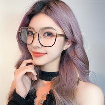 Anti-Blu-ray Myopia Glasses Female tennis red Pigment Black Frame Flat Mirror Large Face Lean can be equipped with degree Korean version tide