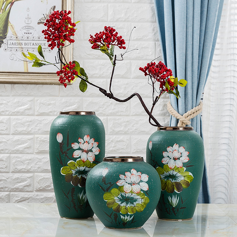 Jingdezhen ceramic vase hand - made painting of flowers and dried flowers, flower arrangement sitting room porch decorate household furnishing articles of Chinese style restoring ancient ways