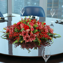 Hotel New Chinese Dining Table Hem Flowers Big Round Table Turntables Center Swing upscale Restaurant Spring Festival Festive Flowers Decoration Flowers