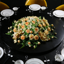 High-end Hotel Dining Table Flower Hem Dining Room Large Round Table Middle Turntable Emulation Flower Decoration Silk Flower Meeting Table Fake Flowers