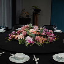 High-end Hotel Dining Table Middle Pendulum Flowers Fake Flower Restaurant Large Round Table Turntable Decoration Simulation Flower Suit Putting Flowers