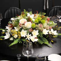 High-end Hotel Dining Table Flower Hem Dining Room Large Round Table Middle Turntable Furnishing Decoration Flowers Conference Table Fake Flowers Light Extravaganza