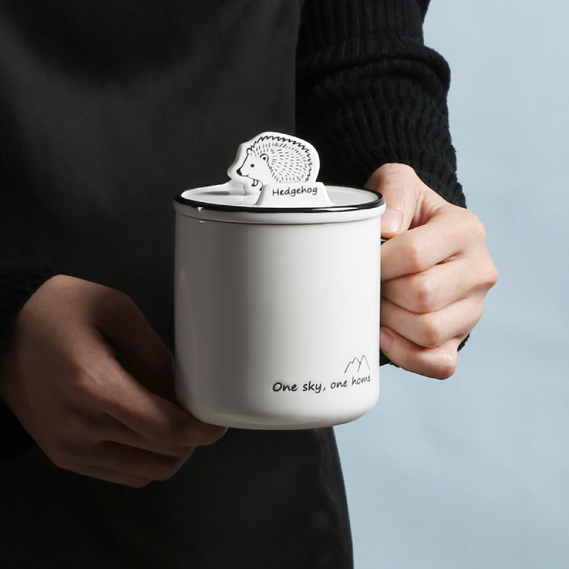 创意手机支架马克杯子带勺盖个性潮流咖啡杯男女家用卡通陶瓷水杯