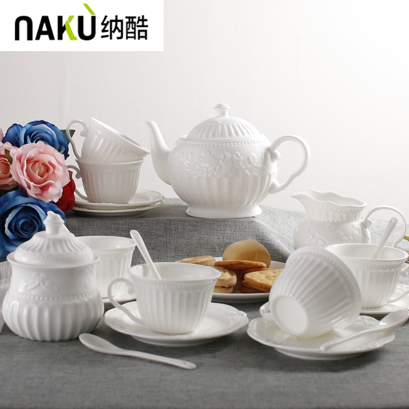 , cool European pure white coffee cup sets of ipads China relief ceramic tea cup tea tea saucer