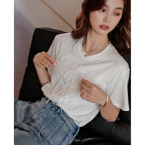 LRKS Lier Gaoding (waist cover small shirt)16 super cool cotton plain handmade beaded short-sleeved top 0021-G