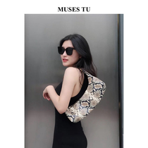 2021 New Byf @ r snake pattern underarm bag Mara Songyan frosted baguette bag vintage wide shoulder strap middle age bag