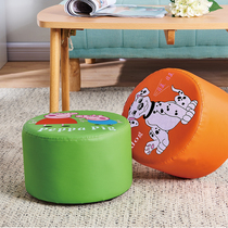 Leather stool round stool childrens cartoon small leather pier Nordic kindergarten living room coffee table home low stool for shoe stool creative