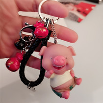 New Year's Bag Bell Piggy Bank Keychain Pendant Women Cute Piggy Figure Woven Key Chain