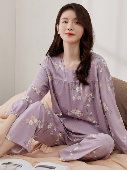 Dingguagua 봄과 여름에 여성을위한 긴팔 잠옷 round 넥 풀오버 헤드 상단 멜론 Dingguagua 봄과 여름에 여성을위한 긴팔 잠옷 round 넥 풀오버 헤드 상단 멜론