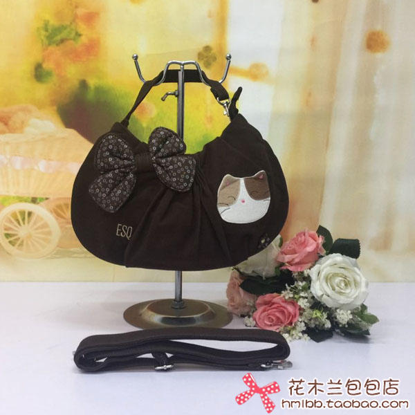 奢侈品愛馬仕餐具 ESQ品 可愛蝴蝶結貓咪純棉 手拎斜挎小包 61320 奢侈品皮具