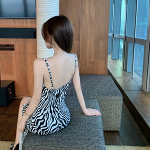 Real shot sexy dress goddess Zebra Print slim fit with slit sling bottom skirt