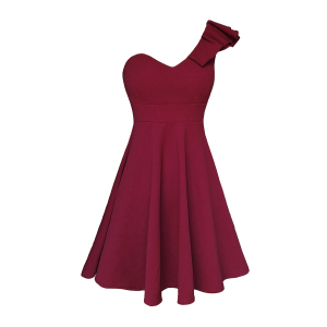 Low breasted Strapless wine red nightclub sexy dress