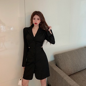 3259 ~ real shot! New style belly covering slim waist long sleeve suit dress slightly fat custom-made elder sister style