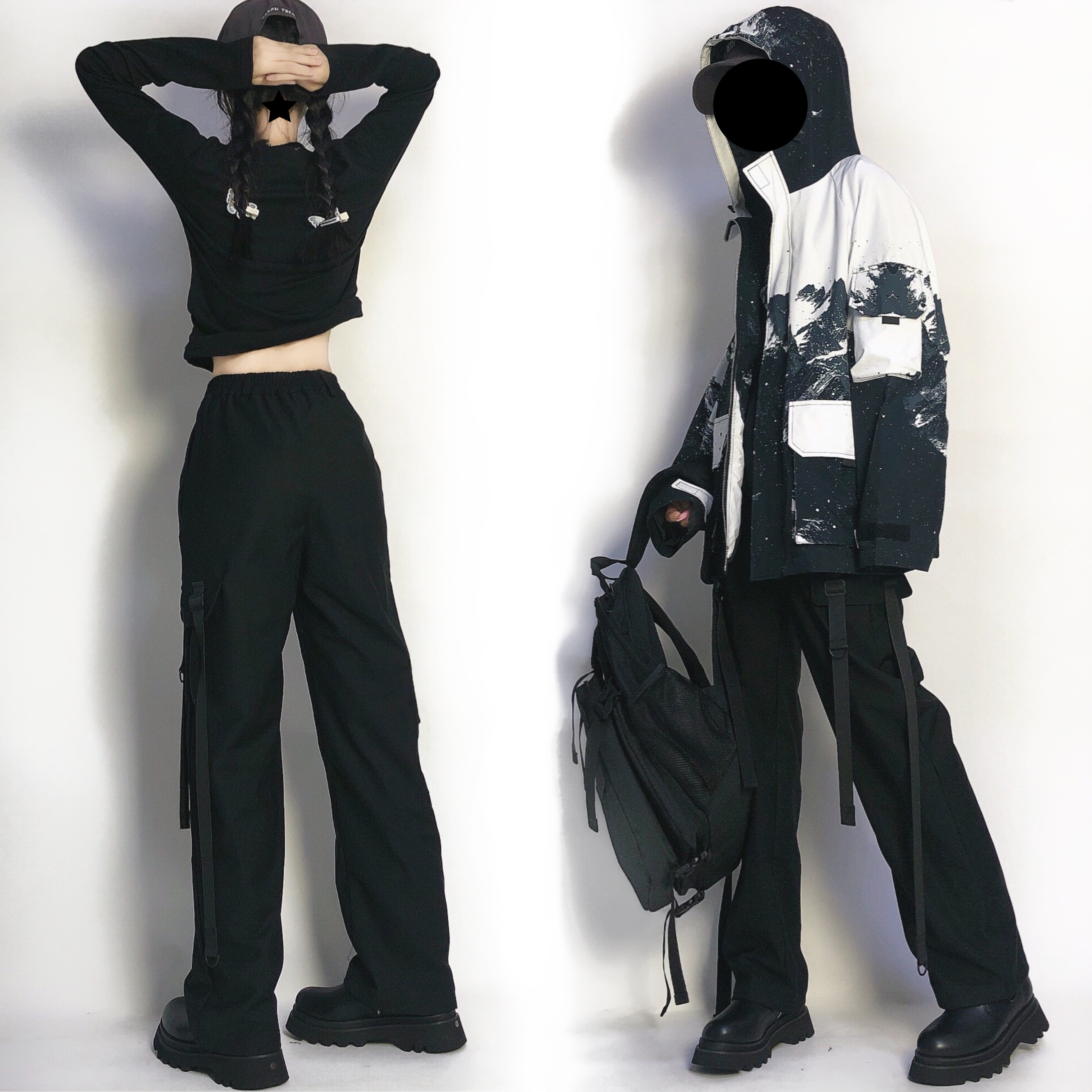 pinksavior雪山满印设计款情侣连帽宽松休闲棉服风衣外套