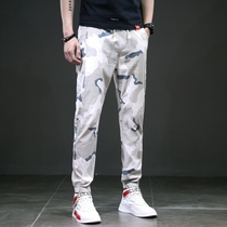 2022 Summer Thin Pants Men's Casual Trousers 9 Ninth Fashion Men's Sports Band Foot Camo Pants Harem Trousers