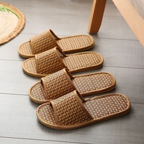 Anti-odor linen rattan sandals Pure Natural Bamboo and Rattan woven womens slippers non-slip soft bottom mens slippers summer straw mop