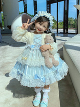 Autumn and winter dress cute sweet blue tutu skirt girl Lolita birthday foreign princess dress Lolita