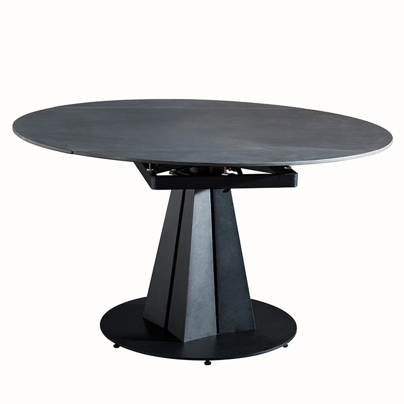 轻奢岩板餐桌家用小户型旋转伸缩圆餐桌可变圆桌可折叠餐桌椅组合