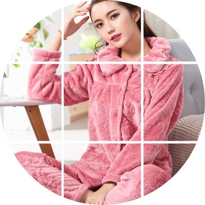 秋冬加厚法兰绒睡衣女套装