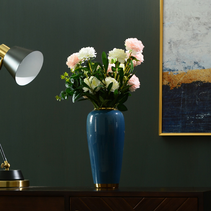 New Chinese style ceramic plug-in simulation flower art vase furnishing articles creative modern American household adornment flowers sitting room