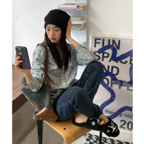 Small draw 1937 classic plate shirt long sleeved spring coat appears thin and good - looking grid