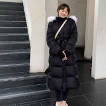 Little pull light luxury fox fur white goose down long waist down jacket knee hooded jacket thickened winter 2021