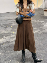 Small draw 1937 cordulent folded half skirt tightly high waist A - character skirt wind retro - temperament long skirt