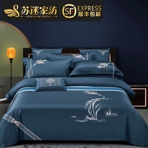 Su fan home textile new Chinese bedding 100 long-staple cotton embroidery classical home cotton cotton four-piece set