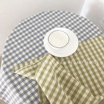 HEGALY|Small blue grid tablecloth Green grid placemat bed and breakfast Nordic ins wind rental house cloth decoration retro