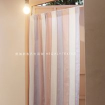 HEGALY) Pink purple striped door curtain Japanese partition curtain ins wind home decoration half curtain free hole girl