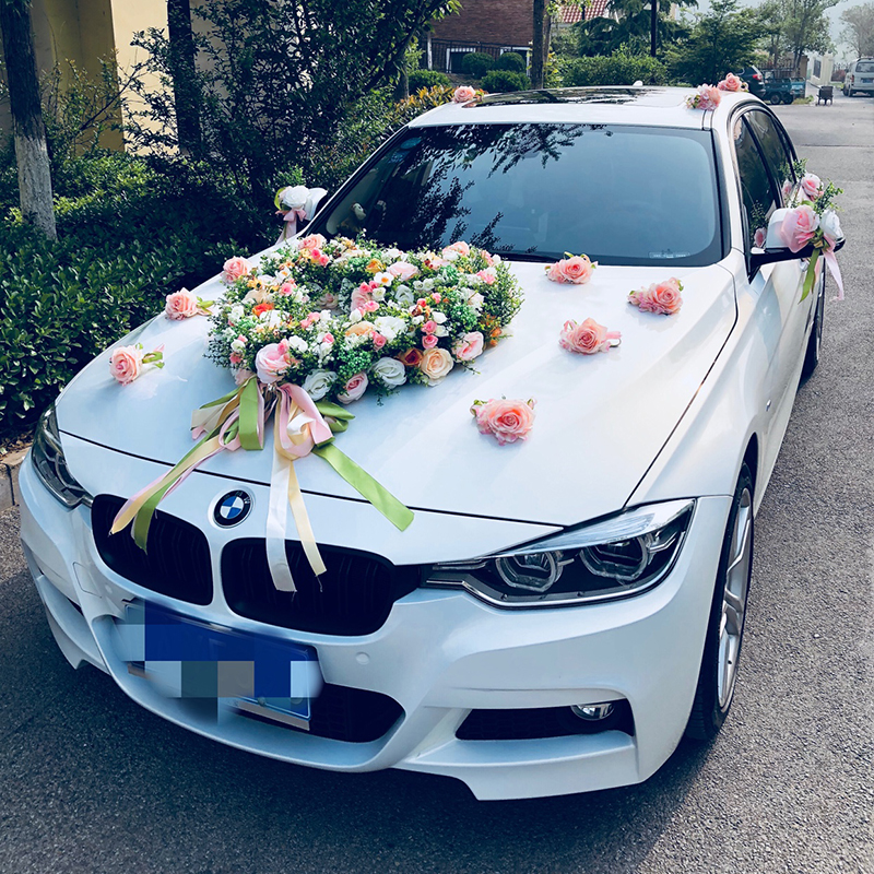 新花车布置头车花森系创意小熊公仔结婚主婚车装饰车头花套装用品