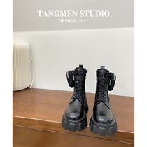 Martin boots womens spring and autumn single boots 2021 new thick-soled muffin handsome motorcycle boots raised leg length shoulder bag booties