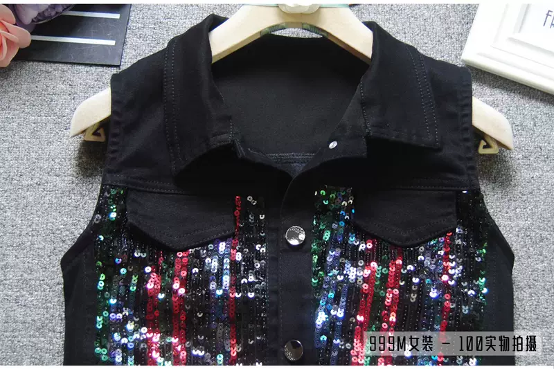 Bộ đồ thời trang nữ mùa xuân và mùa hè mới áo khoác vest không tay đính sequin + quần ống ngắn tay ngắn đinh tán - Bộ đồ