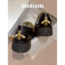 Small leather shoes womens British style 2021 spring and autumn new bee round toe single shoe height thick soled muffin retro Loafer shoes