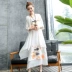 Bộ đồ hai mảnh vải cotton và vải lanh Bộ đồ hai mảnh của phụ nữ 2020 mùa xuân mới nhỏ tươi mát nhỏ váy in dài giữa - váy đầm váy đầm